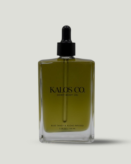 natural dewy body oil with blue-green algae for glowing skin
